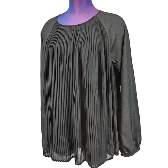 Calvin Klein Black Long Sleeve Pleated Chiffon Blouse Size Large Women's - Picture 1 of 10